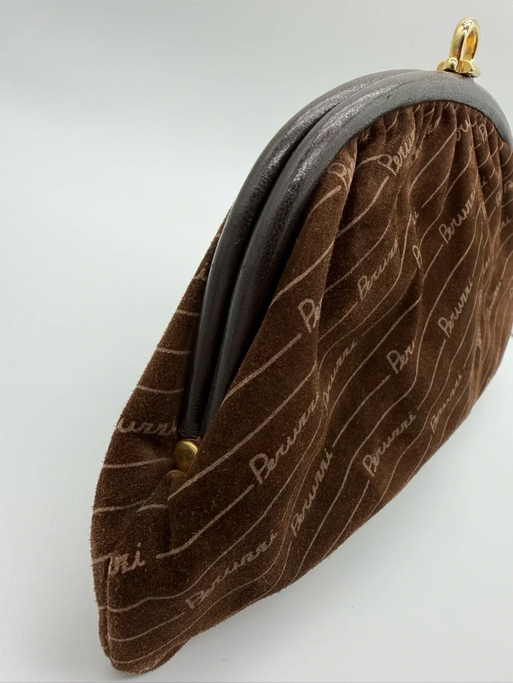 Vintage Late 1960s–1970s Peruzzi Italy Brown Suede Leather Frame Shoulder Bag